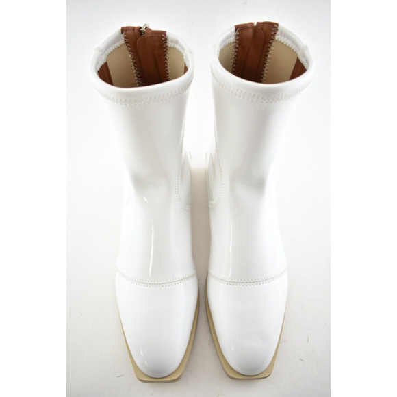Fendi White Patent Neoprene Stretch Logo Sock Ankle Combat Chelsea Boot 39.5 - Picture 7 of 12